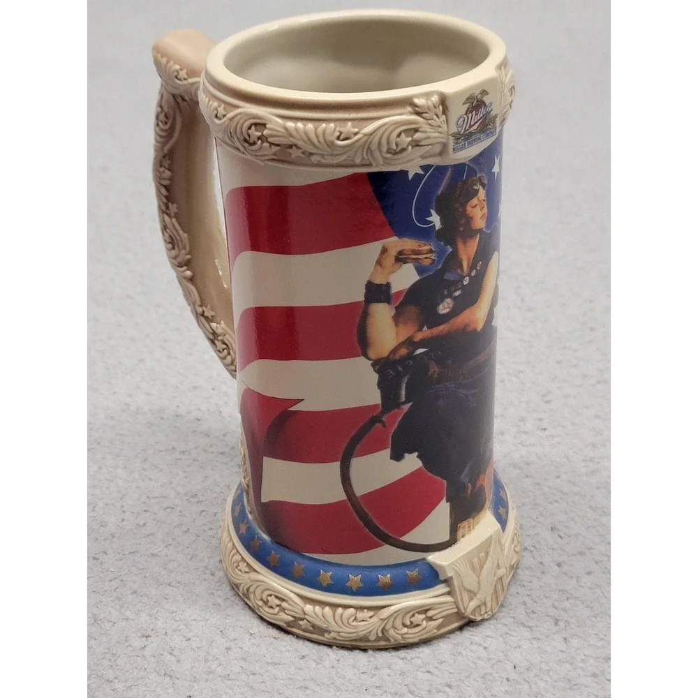 Vintage Miller Norman Rockwell Rosie The Riveter Beer‎ Stein Box COA Patriotic